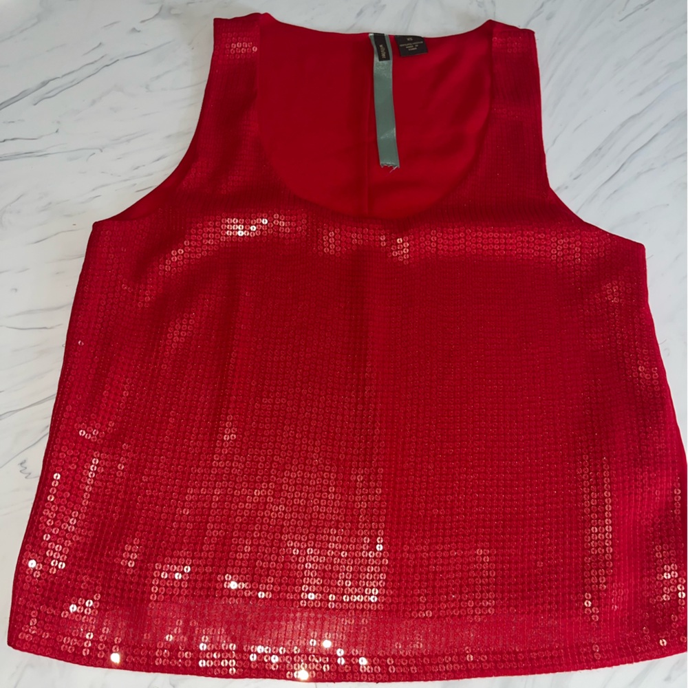 Wilster red sequin dressy tank Top xs blouse shirt layered